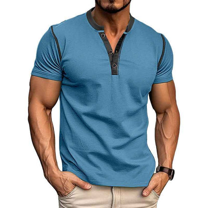 Men's Fashion Short Sleeve Polo Shirt - Summer Button V-Neck Top