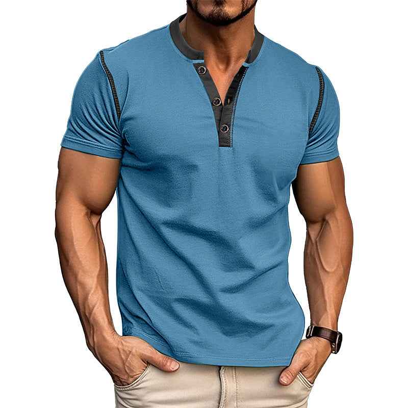 Men's Fashion Short Sleeve Polo Shirt - Summer Button V-Neck Top