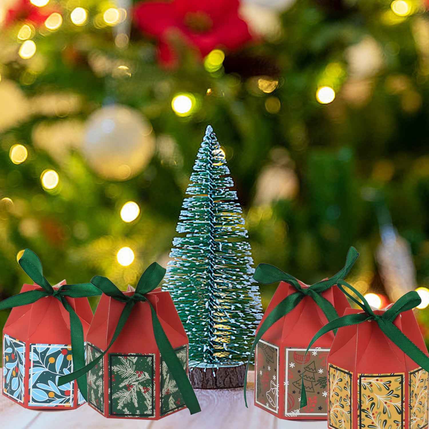 Christmas Treat Boxes with Ribbons - 20 Pack Festive Gift Boxes Set - DropOnline.co