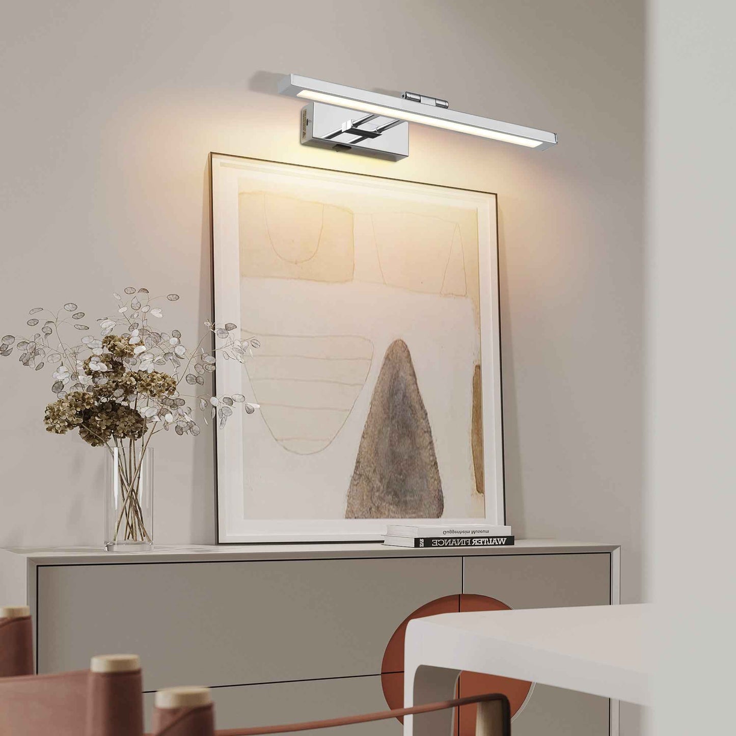 Battery Picture Light, 16 Inch Wireless Picture Light For Painting With Remote,Full Metal Rechargeable Art Light,Wall Sconce Display Lighting For Portrait, Photo Frame,Gallery, -Chrome