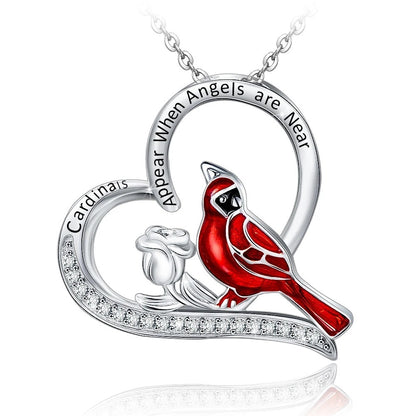 Creative Heart Shaped Cardinal Pendant Necklace, Exquisite Party Commemorative Accessory Gift Jewelry Anniversary Party Gifts, Valentine's Day Gift - DropOnline.co