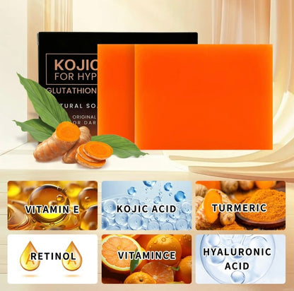 Organic Turmeric Soap Bar For Face, Kojic Acid Soap For Hyperpigmentation, Premium Japanese Formulated Kojic Soap Enriched With Vitamin C, Retinol, Collagen - DropOnline.co