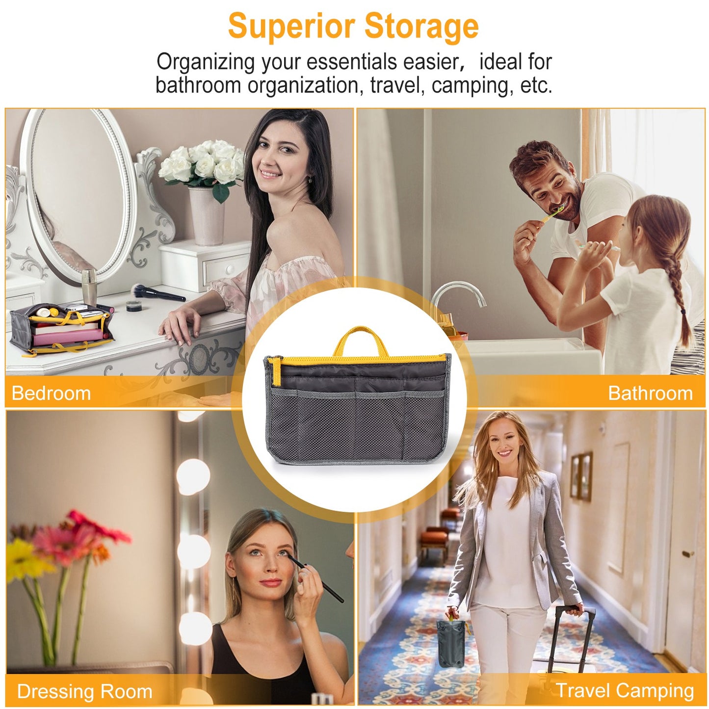 Women Lady Travel Insert Handbag Organizer Makeup Bags Toiletry Purse Liner With Hand Strap