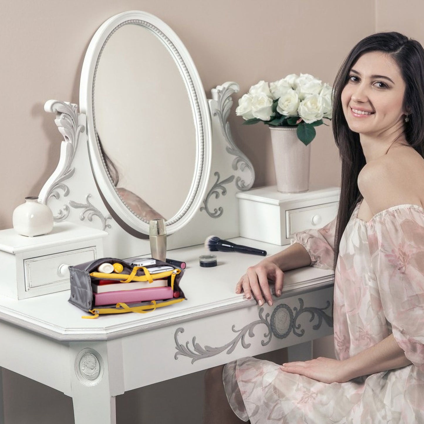 Women Lady Travel Insert Handbag Organizer Makeup Bags Toiletry Purse Liner With Hand Strap