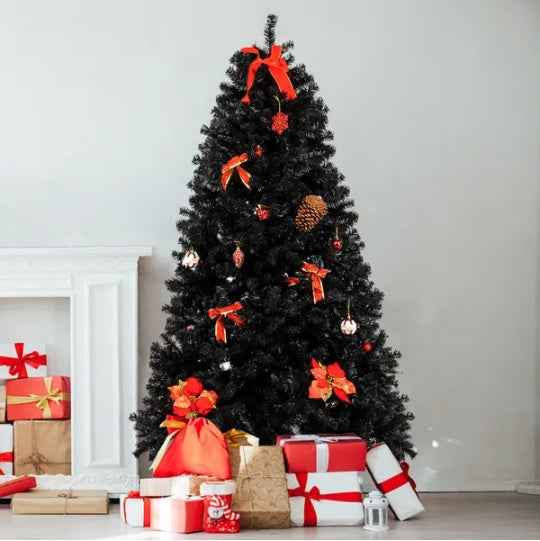 7ft Black Artificial Christmas Tree - 1500 Branch PVC with Iron Bracket Stand - DropOnline.co
