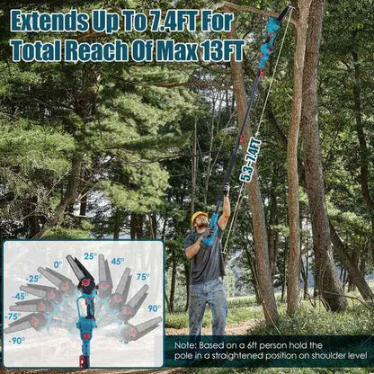 2-IN-1 Cordless Pole Saw And Mini Chainsaw With Extension Pole 21V Battery 6' Electric Brushless Pole Chainsaw With Digital Display Auto Oiler Safety Switch For Tree Trimming