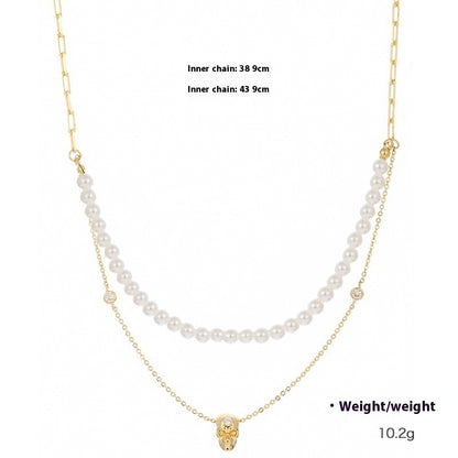 Popular Punk Inlaid Zirconium Skull Y-shaped Necklace - DropOnline.co