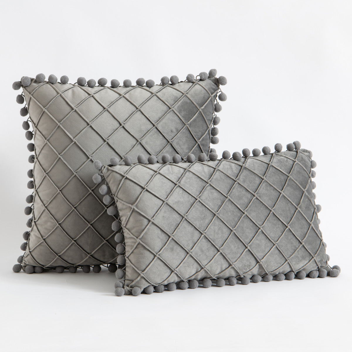 Velvet Fur Ball Decorative Pillow - Luxurious Textured Accent Cushion