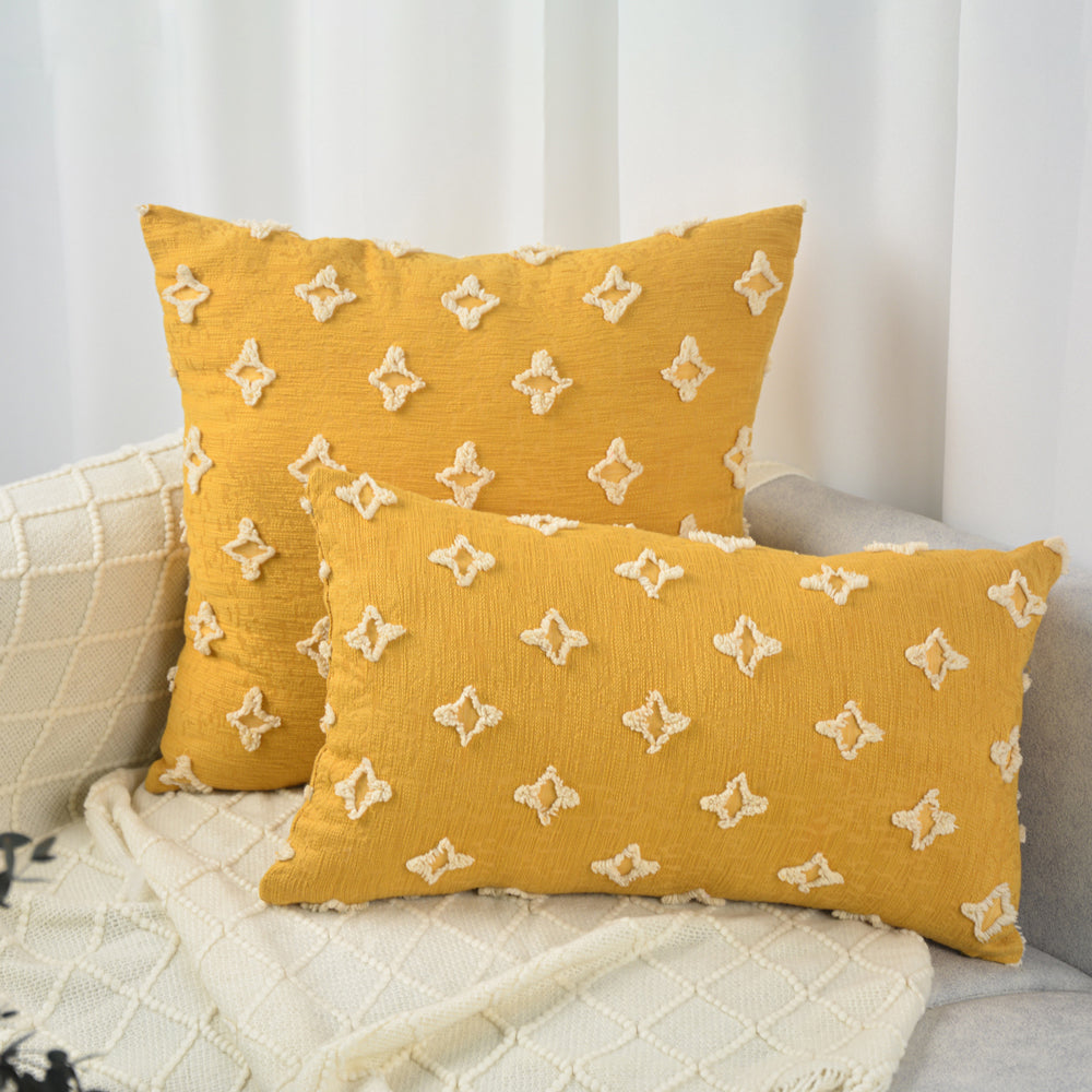 20''x20'' tufted floral 100% cotton throw pillow | 7 colors textured daisy stitch design | boho chic couch & bedroom accent | insert included