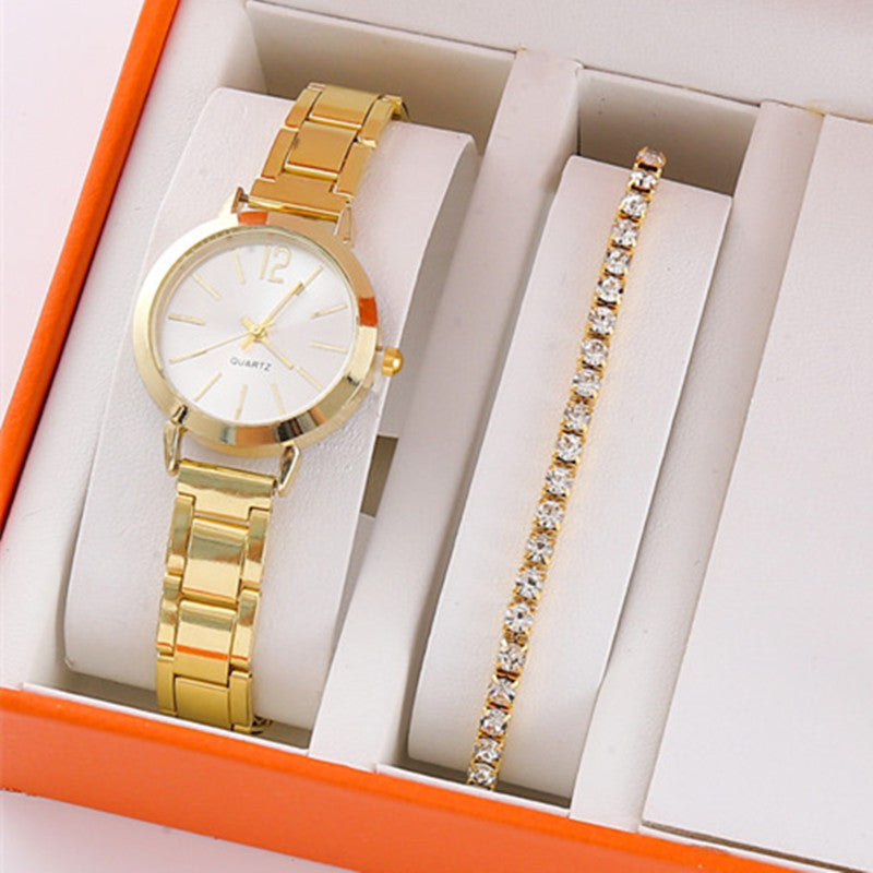 Gold Steel Band Quartz Watch - Elegant Bracelet Timepiece