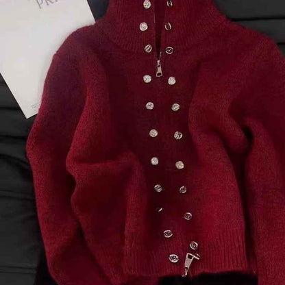Thickened Lazy Zipper Collar Sweater Coat For Women