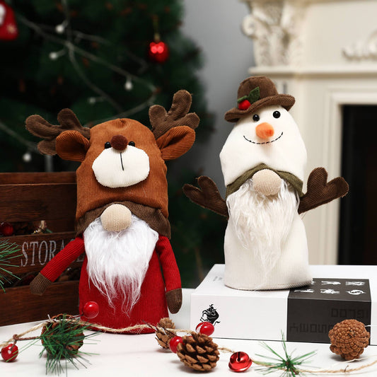 Corduroy Knitted Christmas Gnome Desktop Ornaments - Plush Cute Snowman Elf Soft Doll Bedroom Decor