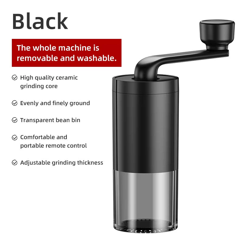 Manual Coffee Bean Grinder - Portable Hand Crank with Adjustable Grind Settings