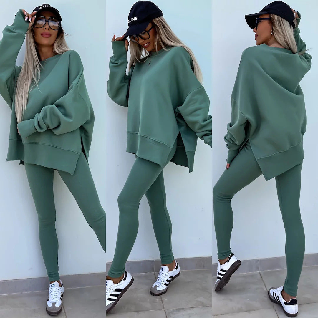 Women's Casual Sweatshirt and Pants Set - Comfortable Loungewear Outfit