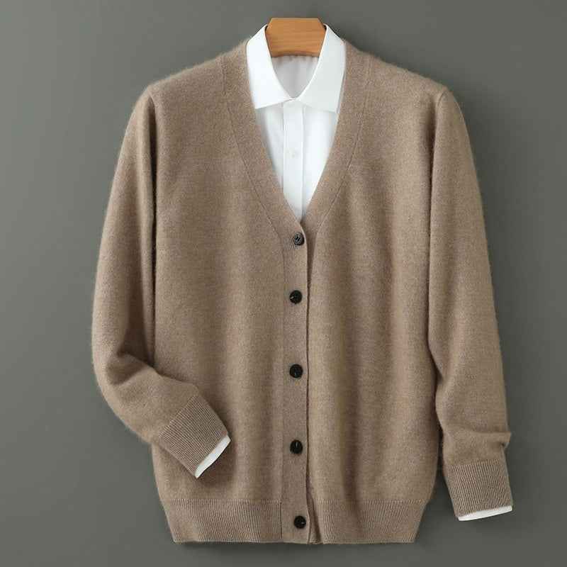 Mink Wool Sweater Men V-neck Thickened Sweater Loose Cardigan