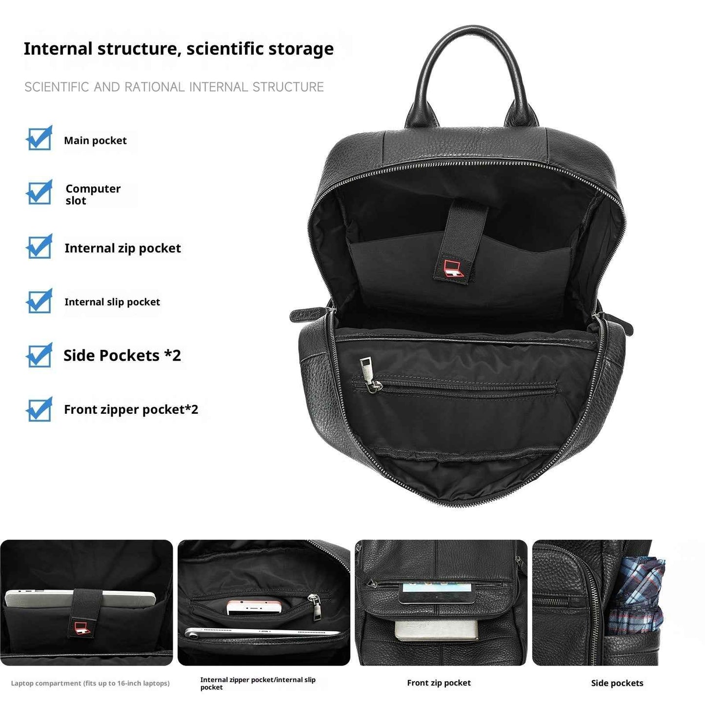 Top Layer Cowhide Backpack Leisure