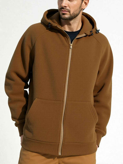 Solid Color Full Zipper Hooded Jacket Men's Sweater