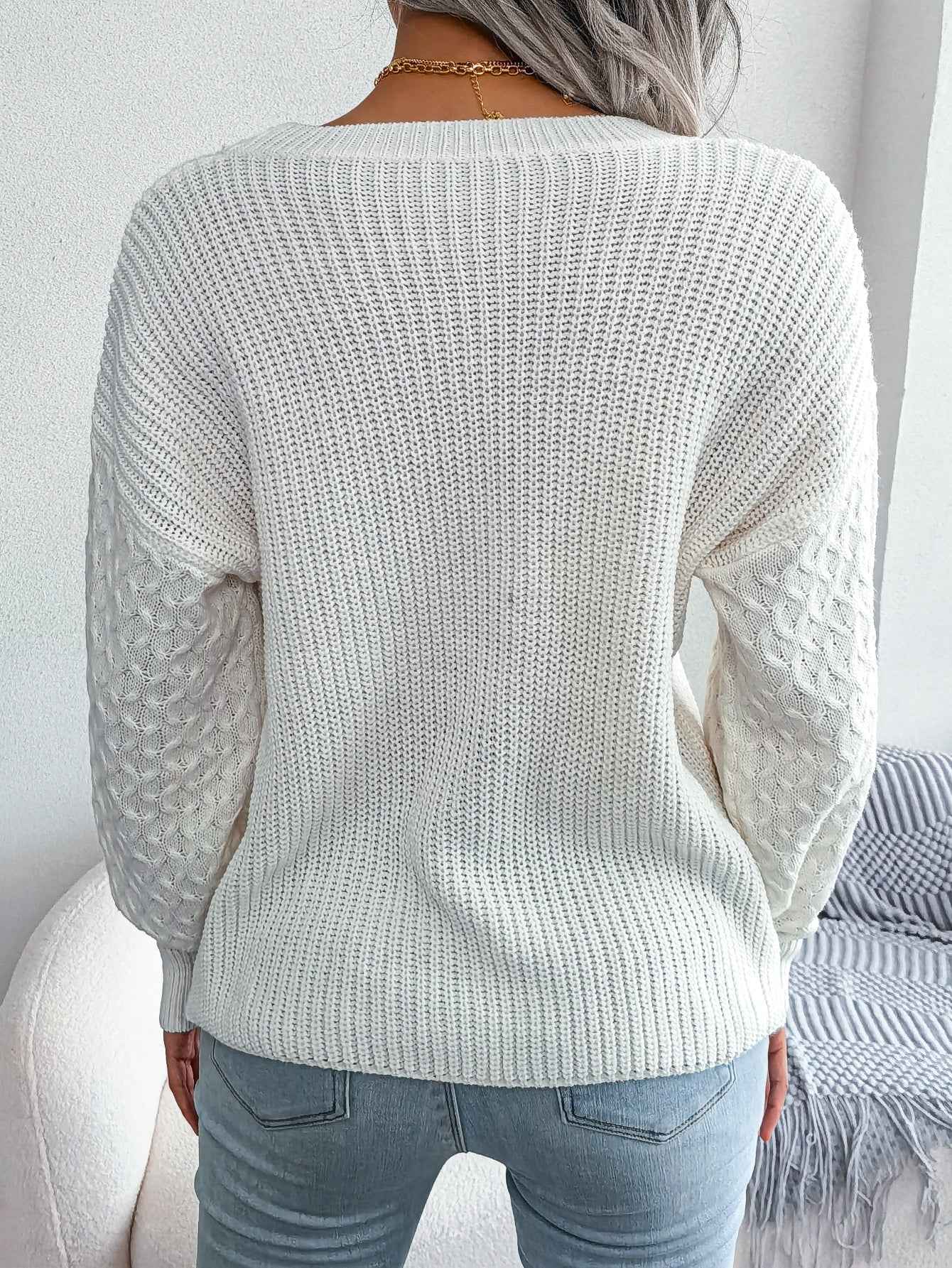 Casual Lantern Sleeve Knitted Sweater
