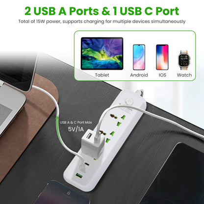 1Pc Power Strip With 6FT Extension Cord 3 AC Outlets And 2 USB A Ports 1 USB C Port 2500W Wall Mount Outlet Extender For Home Office Dorm Travel - DropOnline.co