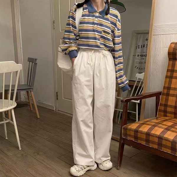 Striped Three-bar Color-block Camouflage Casual Draped Dance Sport Floor-length Trousers