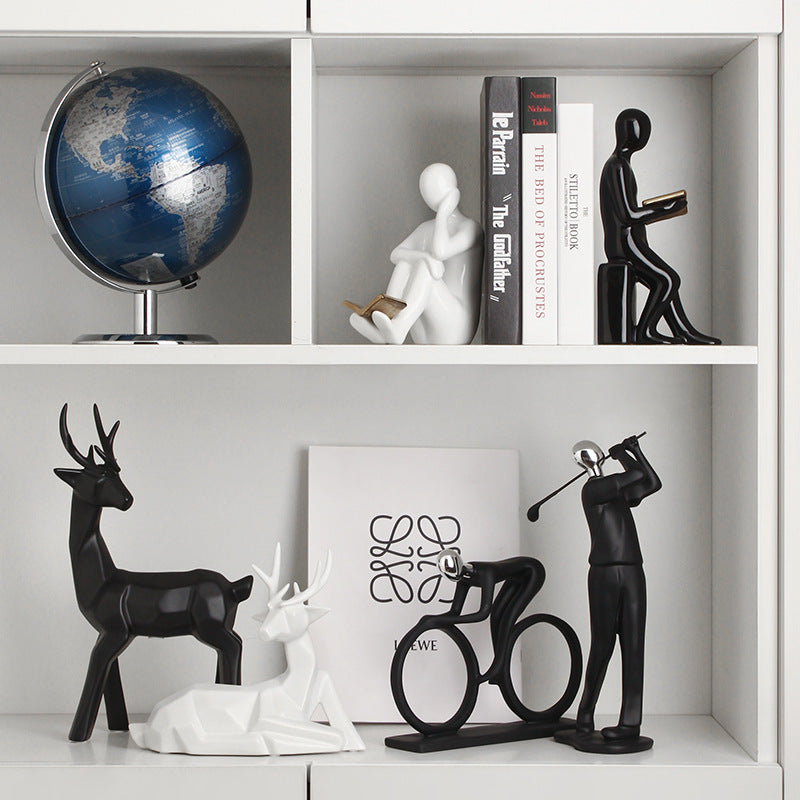 Premium White Porcelain Reading Figure Set - European Style Office Decoration