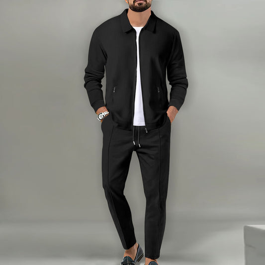 Men's Spring Autumn Zipper Cardigan Suit - Slim Fit Lapel Jacket & Pants Set