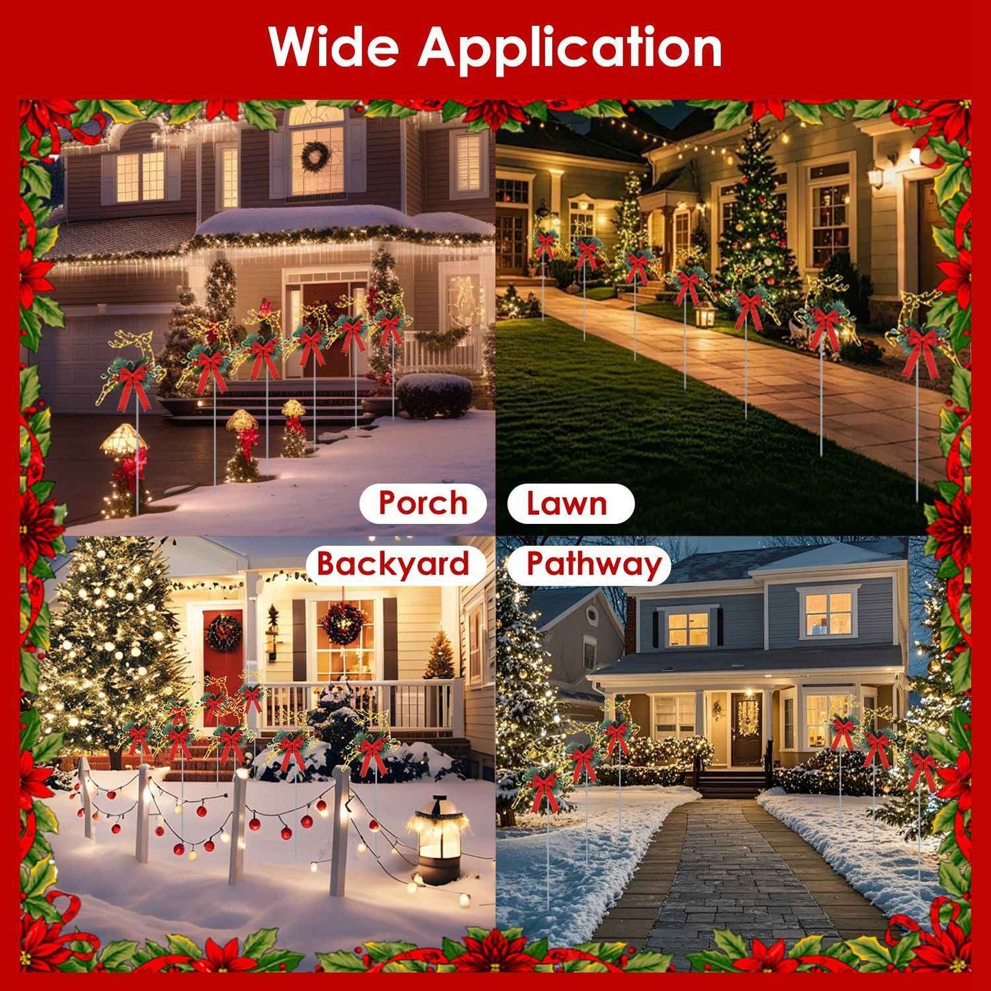 2Pcs Christmas Lighted Reindeer LED Pathway Stake Lights - Battery Powered Outdoor Decor