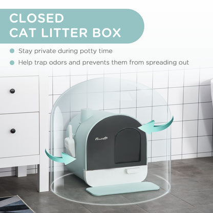 Cat Litter Box With Lid, Indoor Cat With Tray, Spoon, Strainer - DropOnline.co