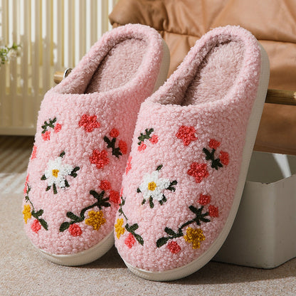 Warm Indoor Comfortable Colorful Flowers Cotton Slippers - DropOnline.co
