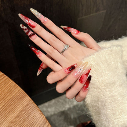 Long Advanced New Chinese Style Red Manicure - DropOnline.co