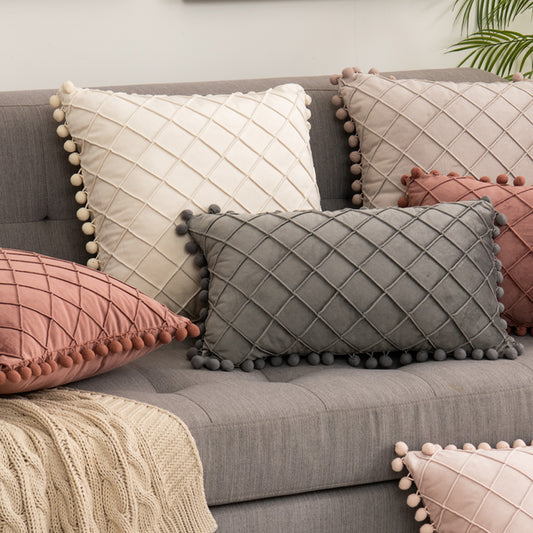 Velvet Fur Ball Decorative Pillow - Luxurious Textured Accent Cushion