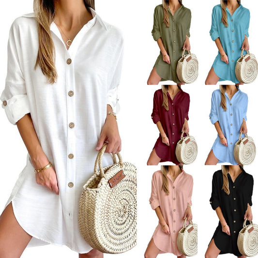 Autumn Casual Long Sleeve Lapel Button Shirt Dress - Women's Professional Style