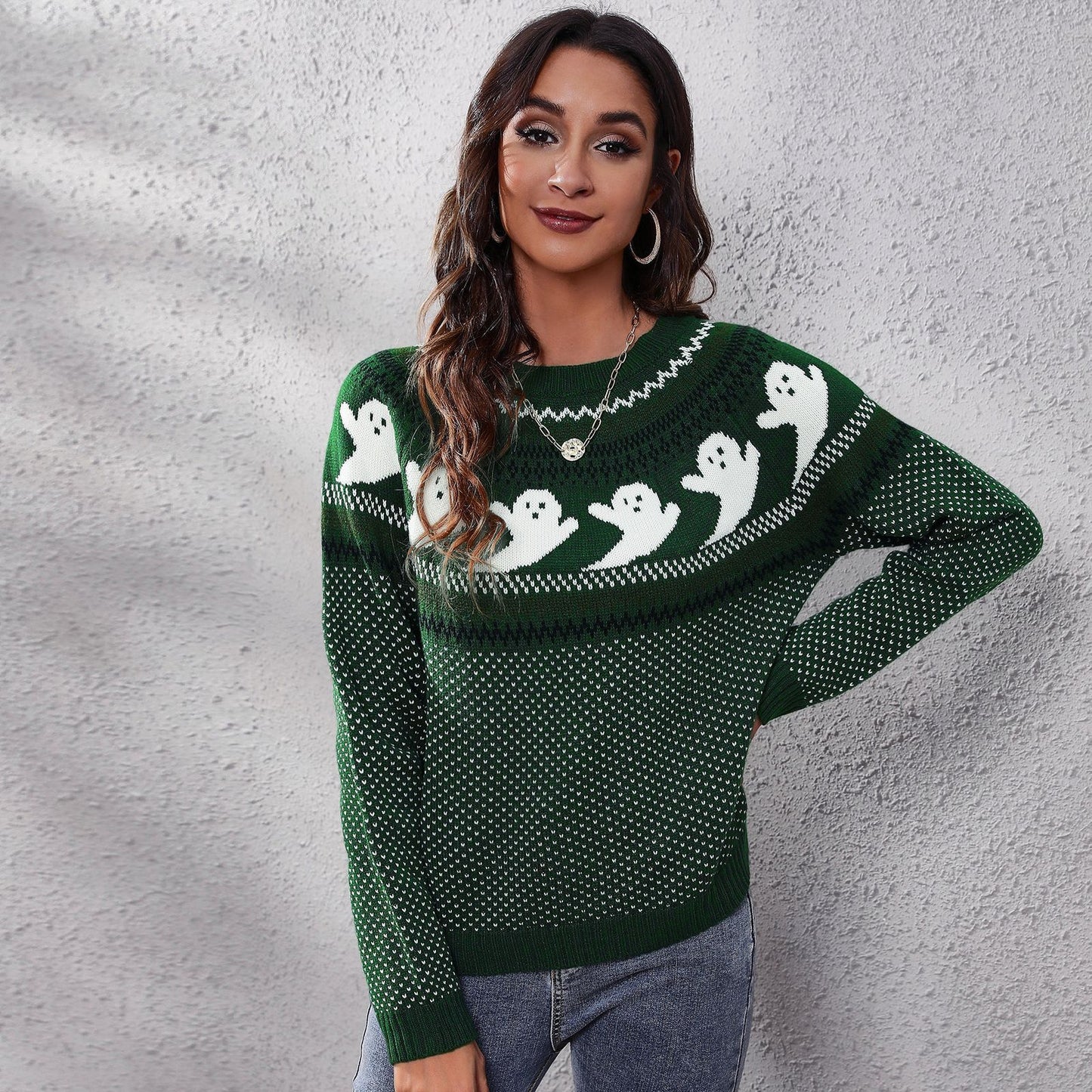 Halloween Ghost Polka Dot Sweater - Women's Loose Knitted Top