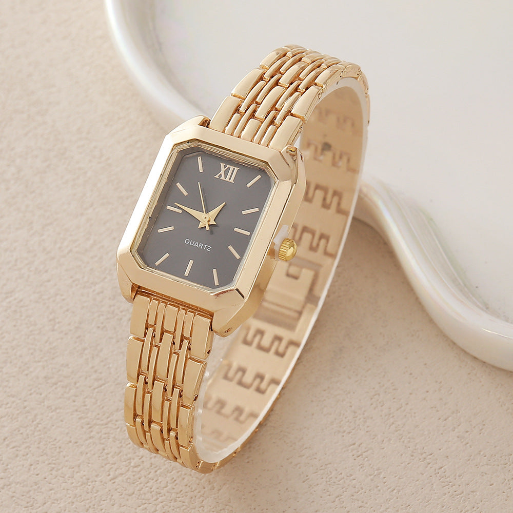 Gold Steel Band Quartz Watch - Elegant Bracelet Timepiece