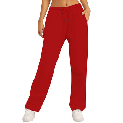 Women's Solid Color Casual Loose Fleece-lined Trousers