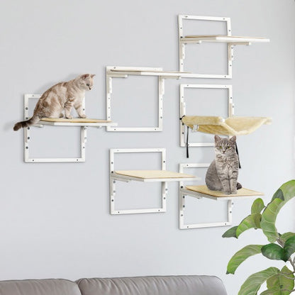 PawHut 6-pc Modern Cat Wall Shelves For Indoor Cats, Height Adjustable Jumping Platforms - DropOnline.co