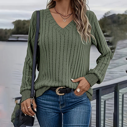Women's Long Sleeve Blouses Shirts With Ribbed Knit Work Office Basic Tops - DropOnline.co