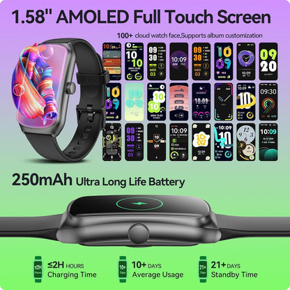 AMOLED Unisex Fitness Tracking Smartwatch With Heart Rate, Blood Oxygen And Sleep Monitoring, Waterproof Function, Pedometer, Swimming Health Activity Tracking - DropOnline.co