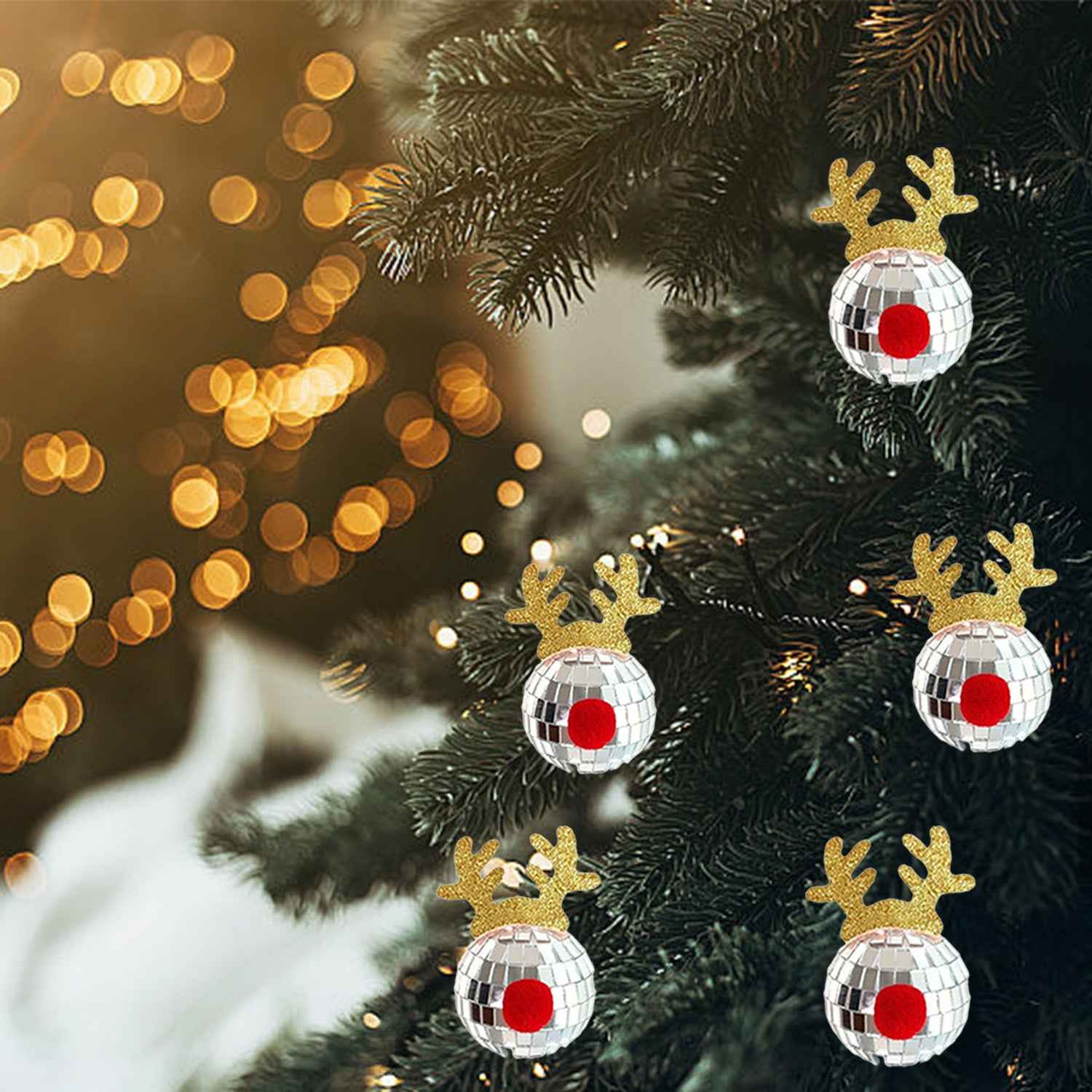 5 Pcs Christmas Silver Disco Mirror Ball - Reflective Elk Horns Xmas Ornaments (8x5x5cm) - DropOnline.co