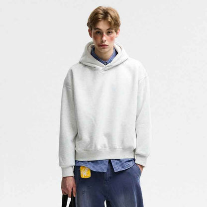 Short Wide Fleece Hooded Sweatshirt For Men And Women In American Solid Color