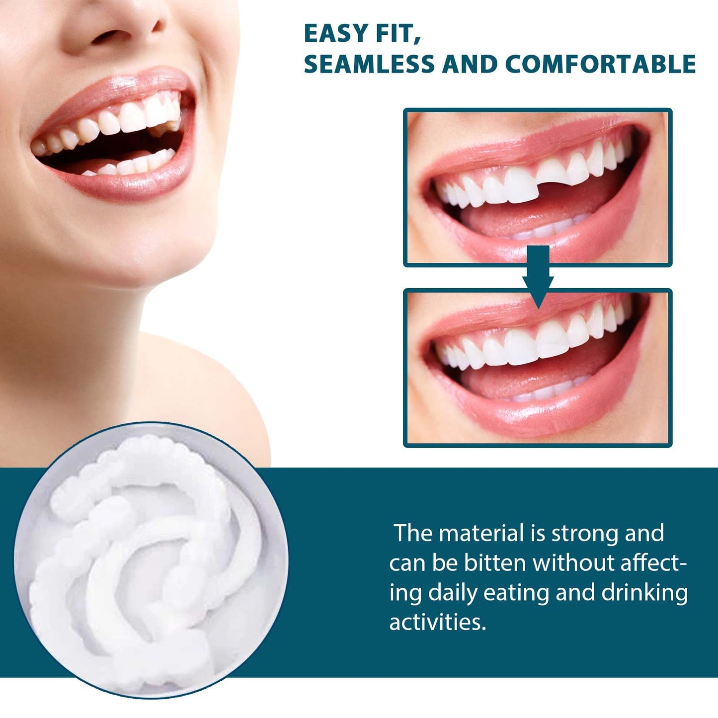 Adjustable Snap-on Dentures, Perfect Temporary Teeth Coverage, Adjustable Snap-on, Moldable Dentures, Orthodontic Denture Kits, Beautiful Smile, Natural And Comfortable
