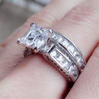 New Style Charm Couple Rings His Her Silver Color Princess Cut CZ Anniversary Promise Wedding Engagement Ring Sets - DropOnline.co