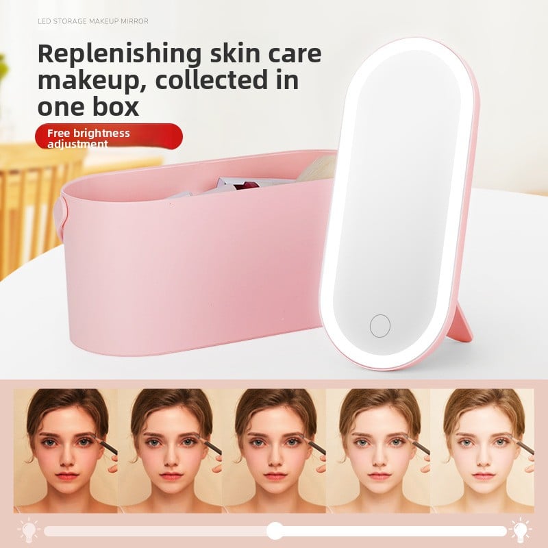 LED Cosmetic Mirror with Storage Box - Portable Travel Vanity Mirror with USB-C & Battery Power