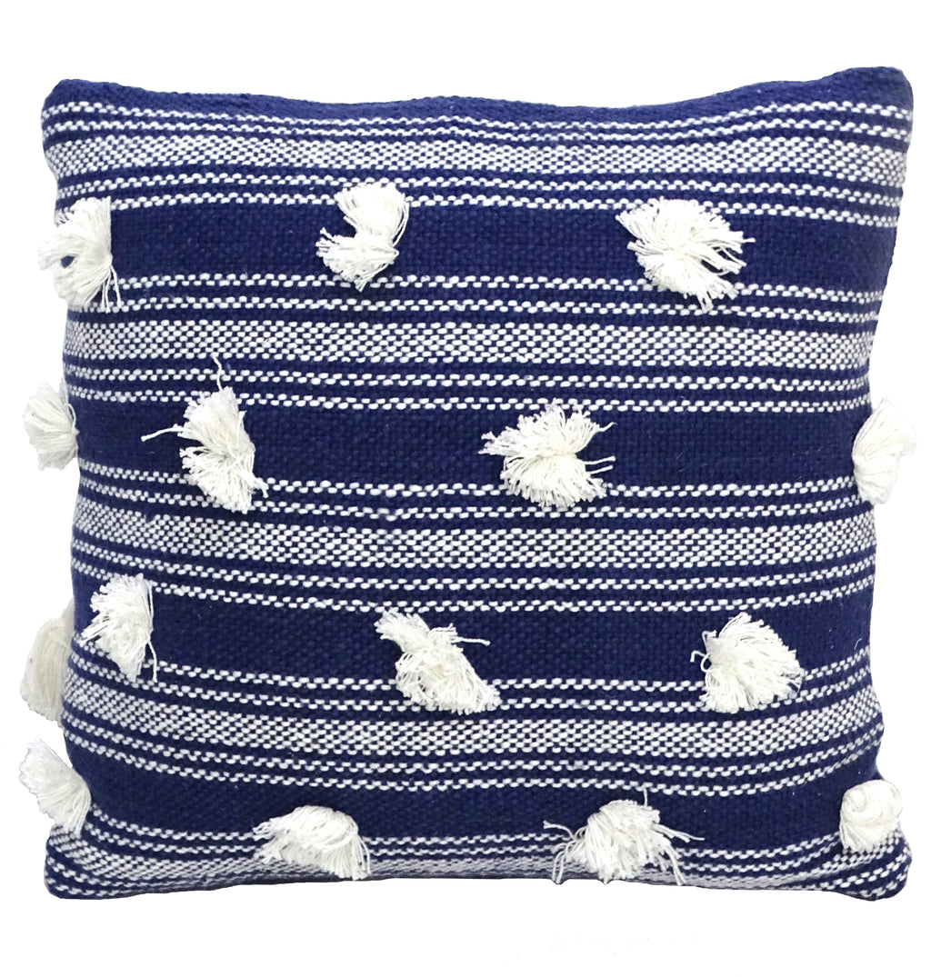 Coussin décoratif bleu de 50,8 x 50,8 cm avec pompon