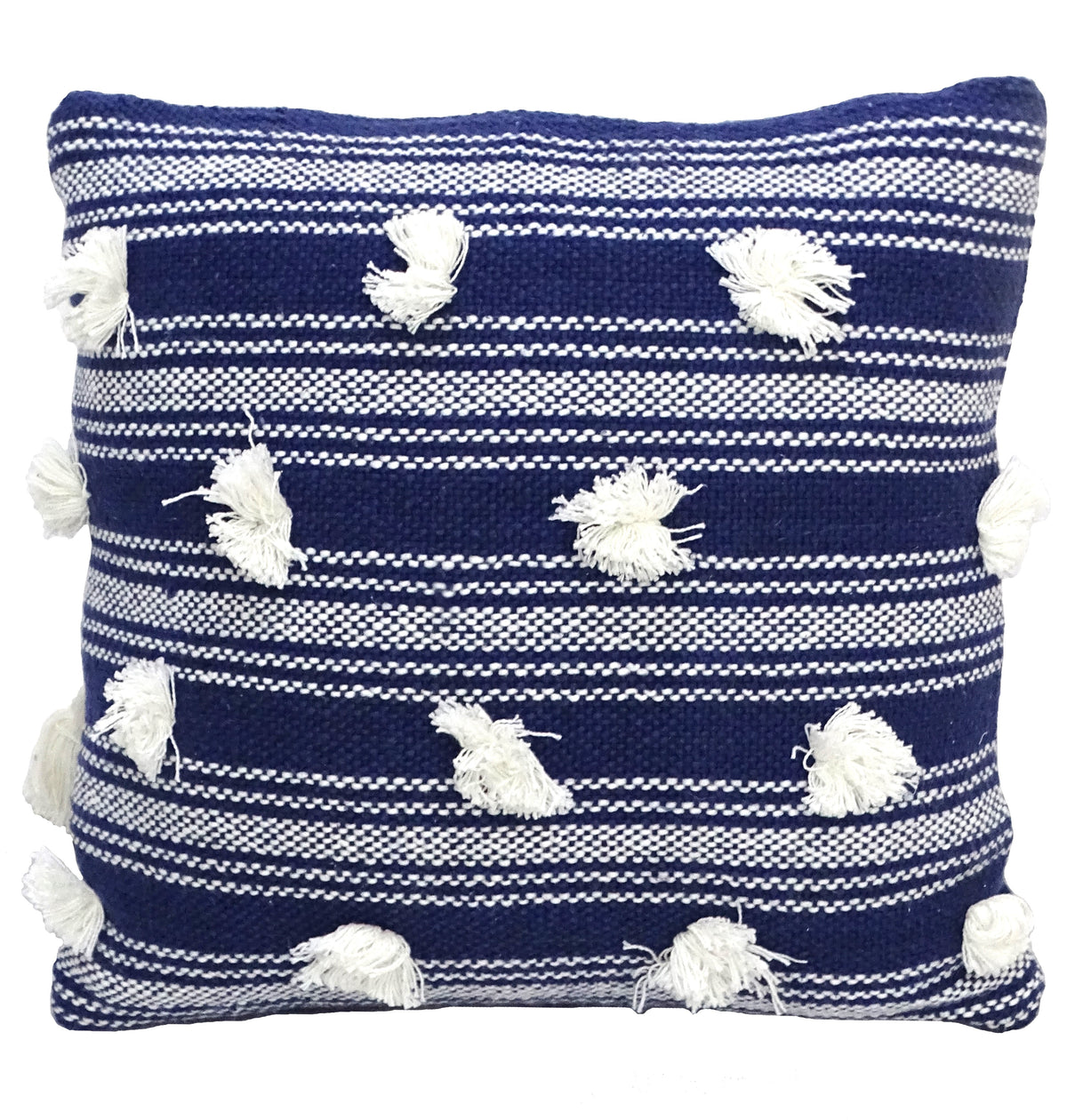 Coussin décoratif bleu de 50,8 x 50,8 cm avec pompon