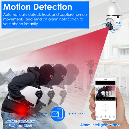1Pc E27 WiFi Bulb Camera 1080P FHD WiFi IP Pan Tilt Security Surveillance Camera With Two-Way Audio Night Vision Motion Detection Function APP Control - DropOnline.co