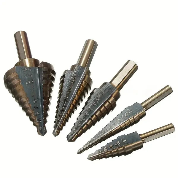 5pcs Baked Yellow Hair Black Step Drill Triangular Shank High-speed Steel Pagoda Drill Hole Opener Set