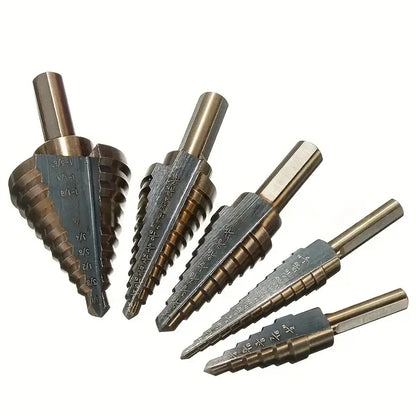 5pcs Baked Yellow Hair Black Step Drill Triangular Shank High-speed Steel Pagoda Drill Hole Opener Set