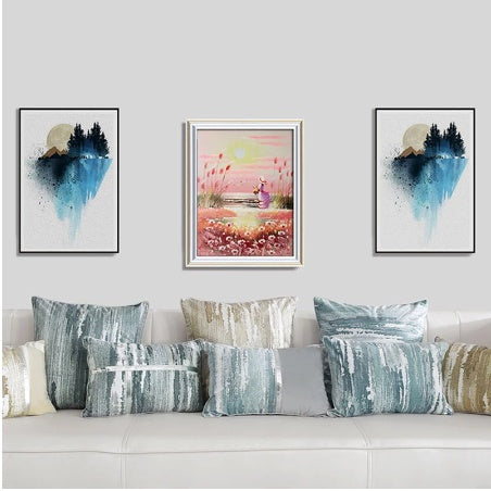 Light Luxury Sofa Cushion Living Room Nordic Velvet Printing Pillow Simple Modern Model Room Pillow Pillowcase