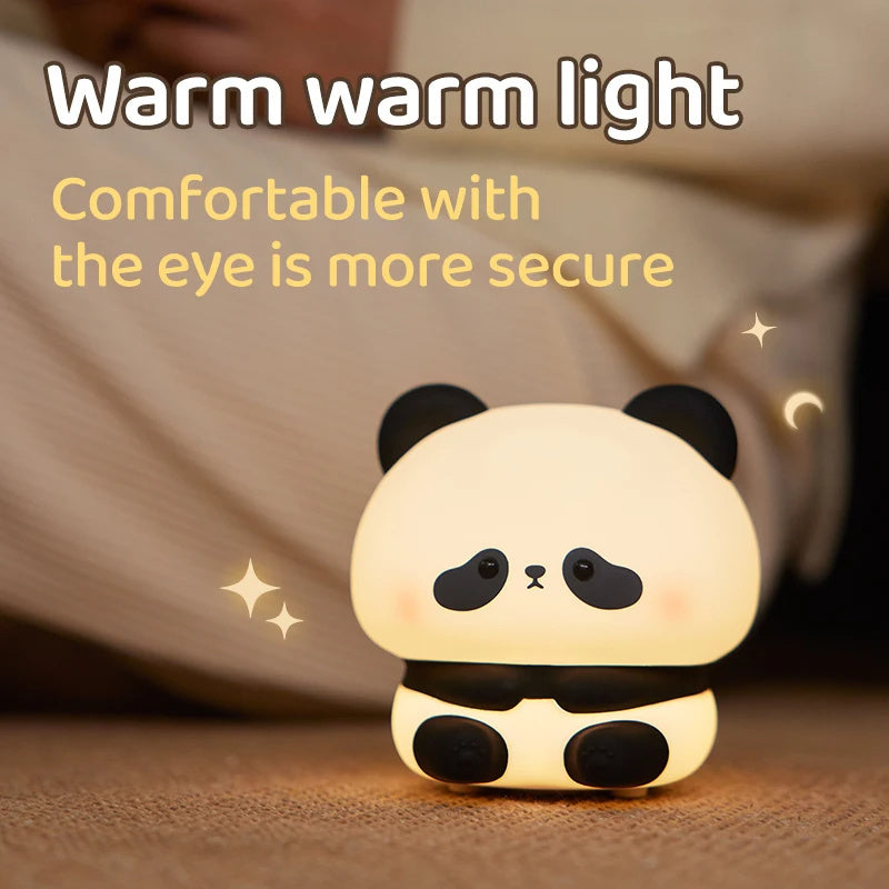 Panda LED Night Light - Cute Silicone USB Rechargeable Touch Lamp with Timing for Children